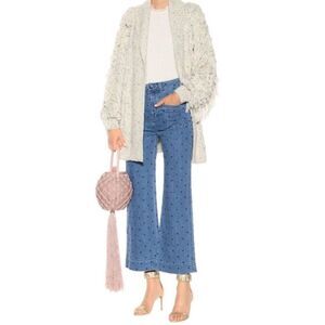 Ulla Johnson Niko Blue Polka-A-Dot Distressed Denim Cropped Wide Leg Jeans
